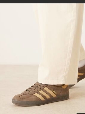 adidas Brown Suede Sneakers with Gold Stripes